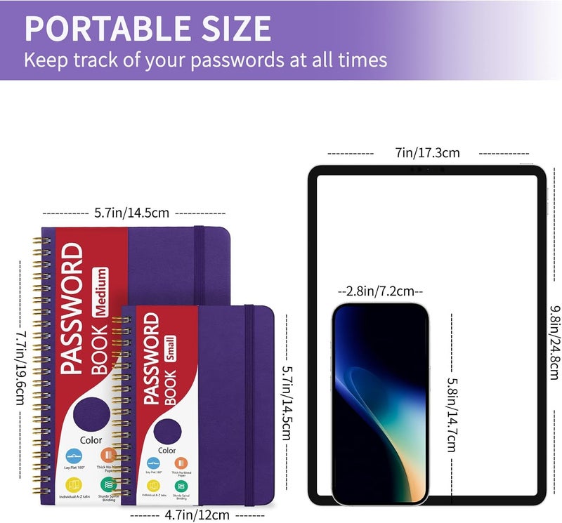 Homlive Spiral Password Book with Individual Alphabetical Tabs, Hardcover Password Keeper Book for Seniors, Password Notebook for Home or Office & Website Address Login-Purple, 5.7" x 7.7" - Image 5